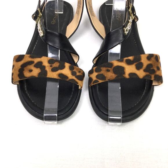 Bebe Leyra Chita Animal Print Rhinestone Ankle Strap Buckle Flat Sandal Size 8.5 - Picture 3 of 12